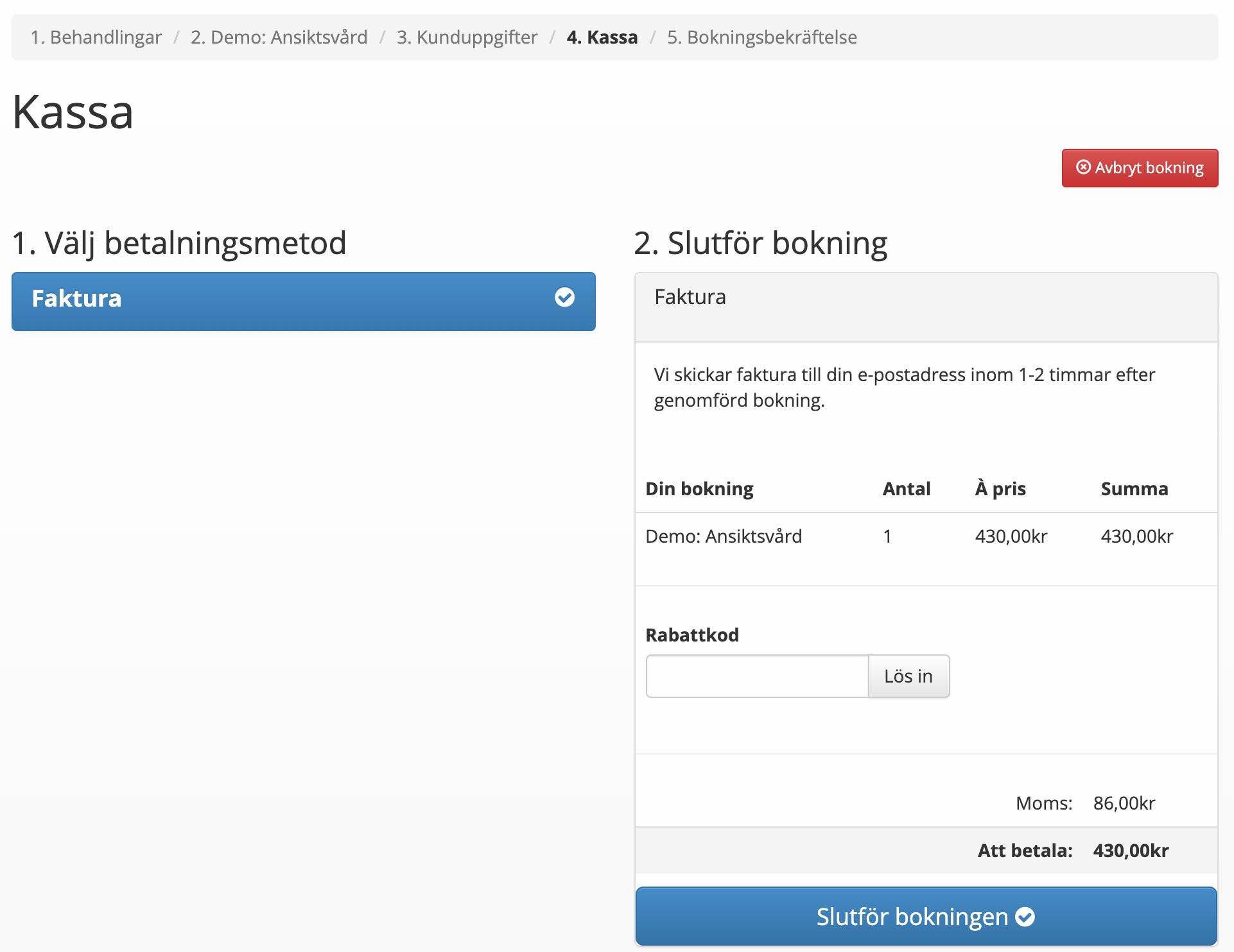Rabattkoder är aktiverat i kassan